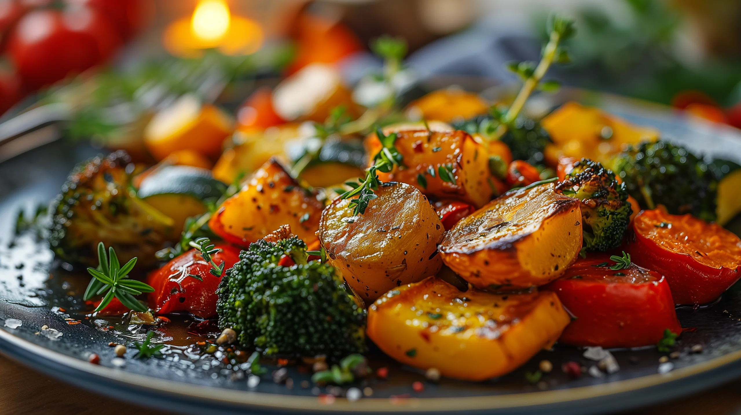 Plate of roasted vegetable.