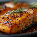 baked Honey mustard Salmon with rosemary on top