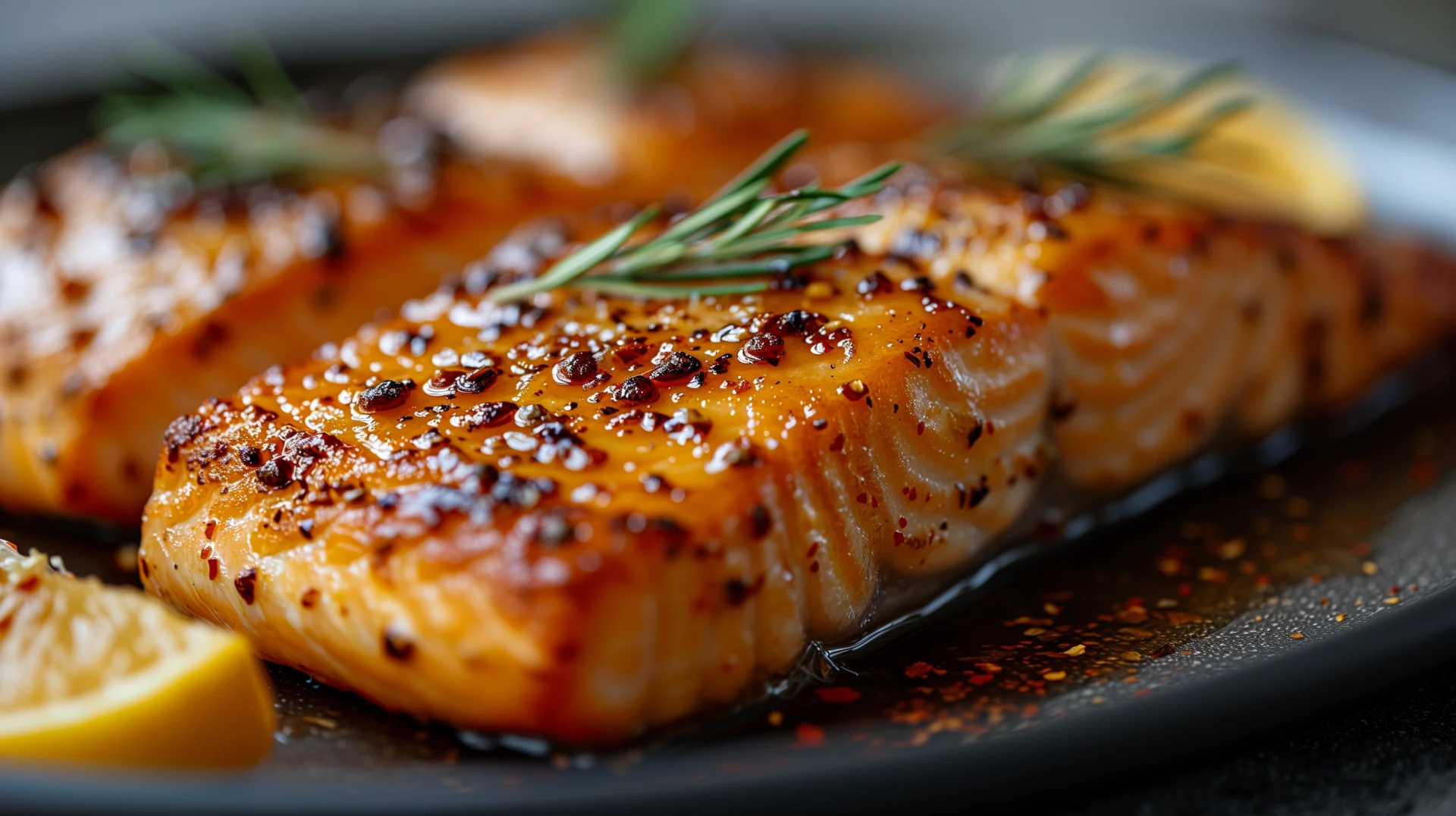 baked Honey mustard Salmon with rosemary on top